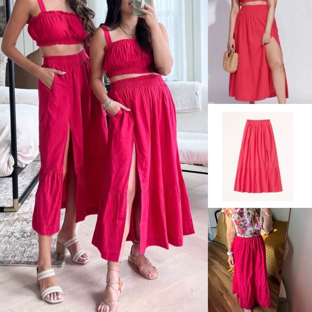 Abercrombie & Fitch linen blend maxi skirt high slit blogger fave pink